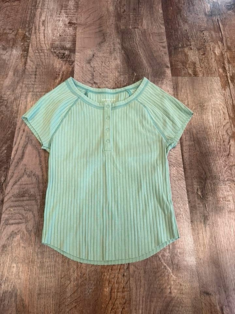 American Eagle Outfitters Mint Green Ribbed Short Sleeve Henley Tee